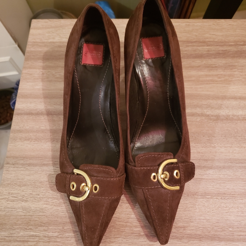 Coach brown suede kitten heels